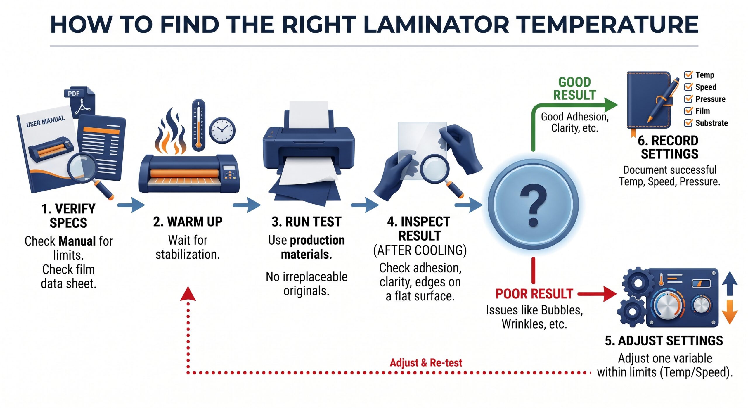 The process of finding the right laminating temperature